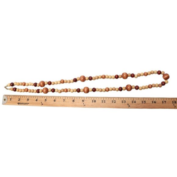 Vintage 70s Celebrity Signed Wood Bead Necklace Boho Strand Wooden Browns Gold - Picture 5 of 7